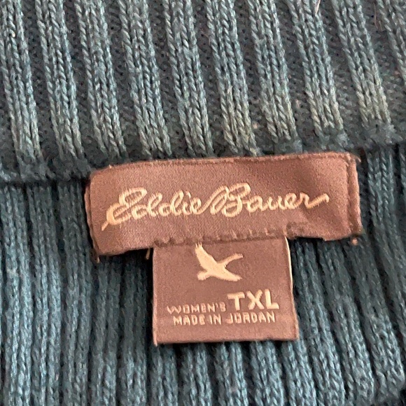 EDDIE BAUER TALL XL WOMEN’S COTTON ZIP MOCK TURTLE TEAL SWEATER - Picture 2 of 5